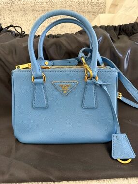 Prada Sky Blue Saffiano Mini Satchel with Gold Hardware